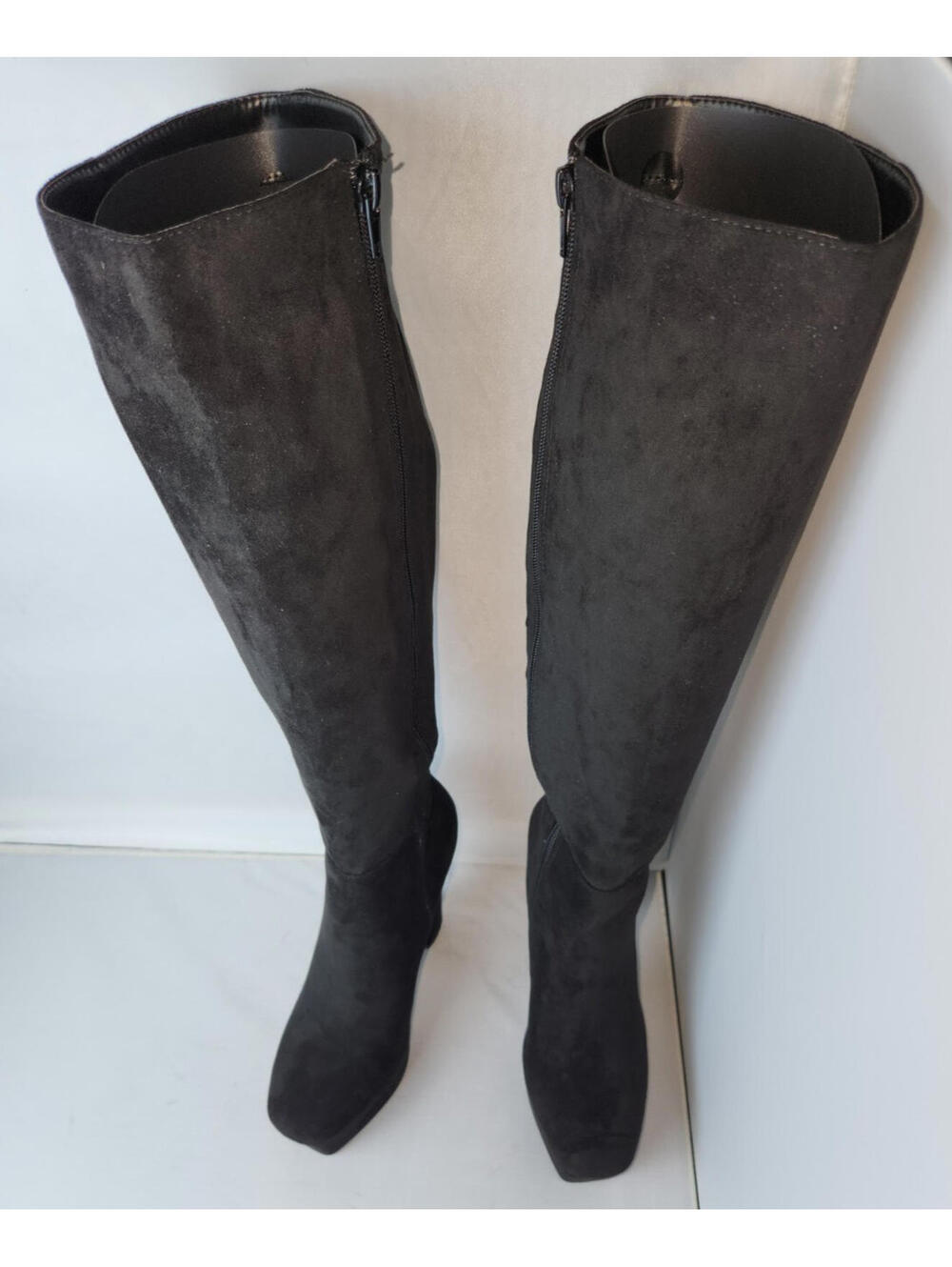 Women's Foxmac Black Knee-High Suede Platform Boots Block Heels